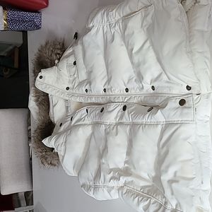 Fur trimmed hooded puffy vest